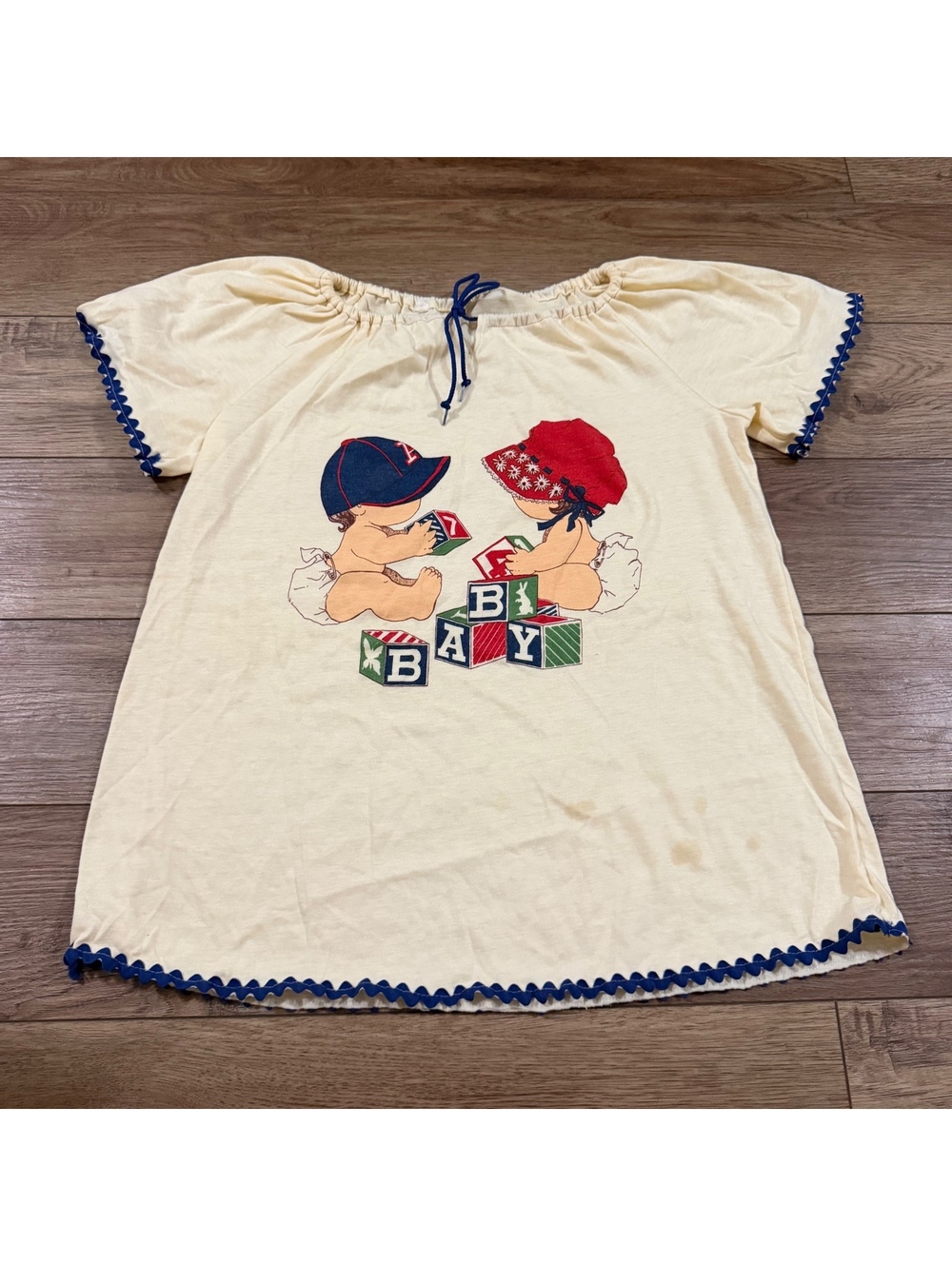 Vtg 70s Retro Cartoon Baby Blocks Graphic T-Shirt S/M